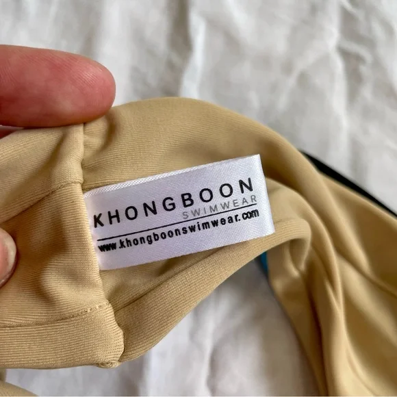 Black blue beige sprinted striped bikini swim set strapless bandeau, low rise S - Picture 4 of 10